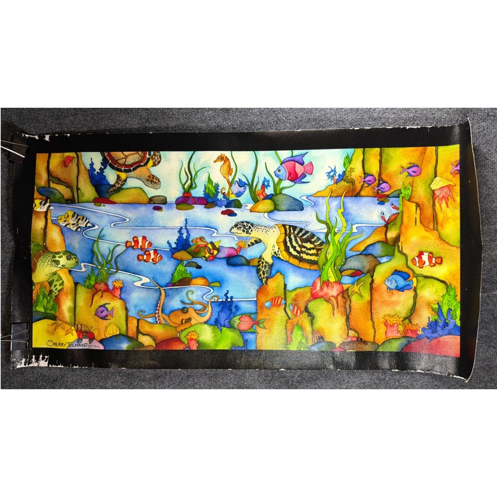 Sherry Tolman Underwater Sea Life Canvas Print Panoramic Turtle Octopus 34x15